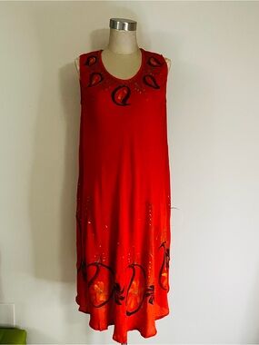 Shoreline Orange Sleeveless Scoop-Neck Dress with Floral Accents